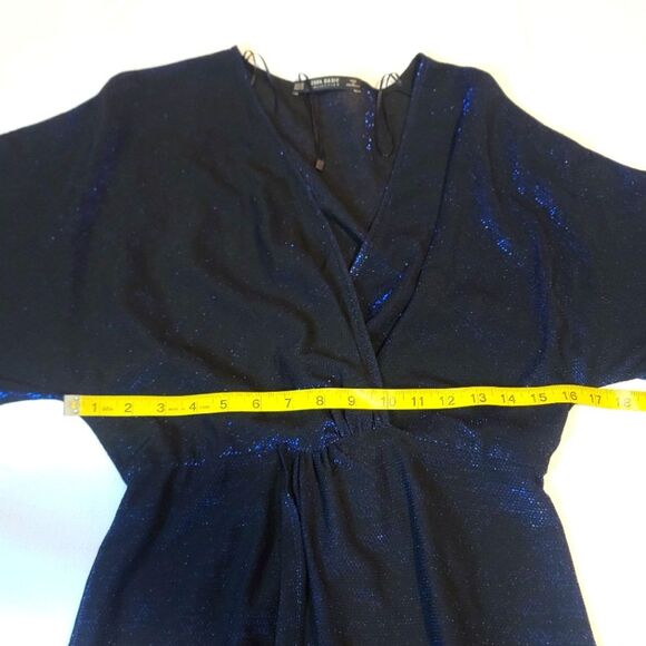 Zara Blue Shimmer Sparkle Lurex V-Neck Crossover Midi Dress Cocktail Size XS - Picture 7 of 13